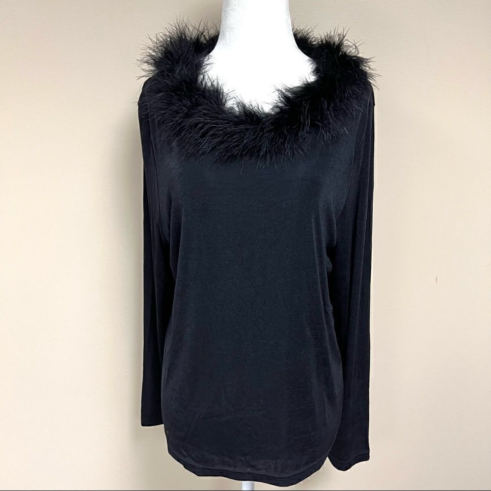 Vintage Christine Gerard top with feathered collar M/L